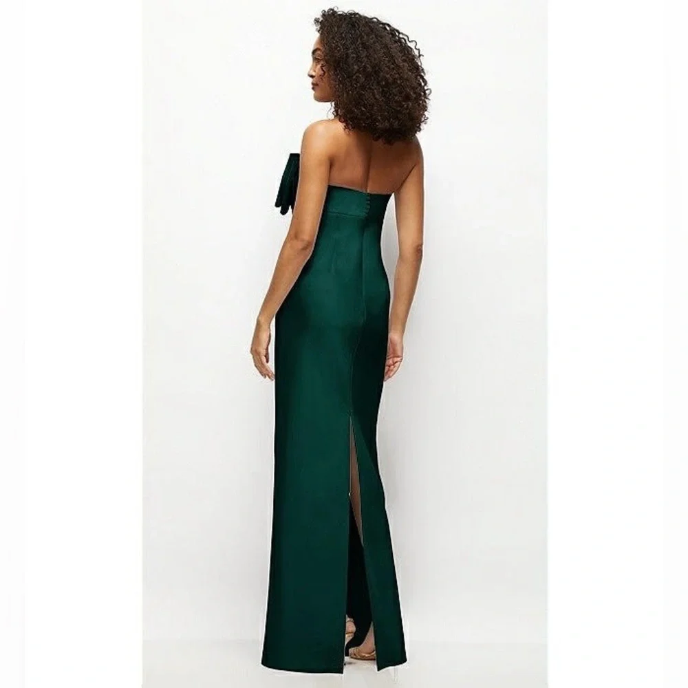 Alfred Sung Natasha Bow Detail Strapless‎ Satin Twill Column Gown Evergreen D859 - Picture 3 of 10